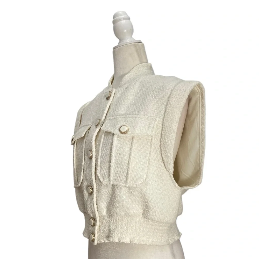 Christian Lacroix Boucle’ Tweed Crop Vest Sleeveless Jacket Intermix $395 - Picture 5 of 16